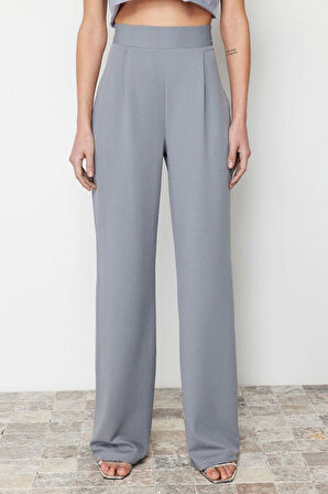 Kadın Yeni Moda Geniş Paça Regular Boy Örme Pileli Wide Leg Rahat Kesim Örme Palazzo Pantolon