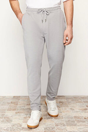 Erkek Yeni Moda Boru Paça Regular Boy Örme Jogger Fit Beli Bağcıklı Dokulu Örme Rahat Pantolon
