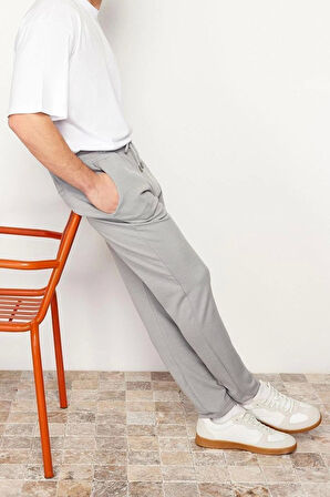 Erkek Yeni Moda Boru Paça Regular Boy Örme Jogger Fit Beli Bağcıklı Dokulu Örme Rahat Pantolon