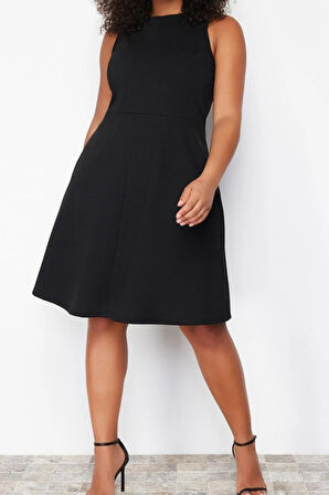 Yeni Slim Casual Günlük İnterlok Örme Halter Yaka Kolsuz Kol Skater Mini Boy Büyük Beden Elbise