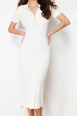 Yeni Regular Casual Günlük Tek Plaka Triko Polo Yaka Kısa Kol A-Line Maxi Boy Elbise