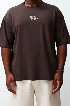 Yeni Sezon Oversize Pamuklu Bisiklet Yaka Kısa Kol Hayvan Desenli Desenli Günlük Büyük Beden T-Shirt