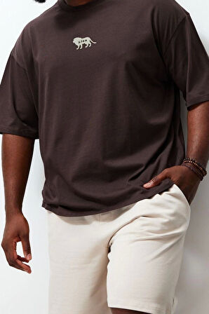 Yeni Sezon Oversize Pamuklu Bisiklet Yaka Kısa Kol Hayvan Desenli Desenli Günlük Büyük Beden T-Shirt