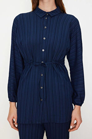 Kadın Moda Şık Regular Boy Uzun Kollu Krinkıl Gömlek Pantolon Dokuma Alt Üst Takım