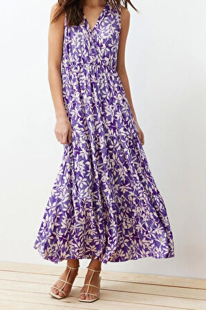 Yeni Regular Casual Günlük Polyester Kaşkorse Örme V Yaka Kolsuz Kol A-Line Maxi Boy Elbise