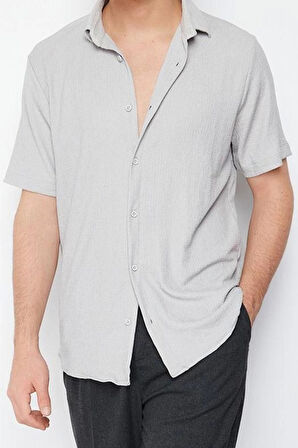 Moda Gömlek Yaka Düz Kısa Kol Regular Fit Kısa Kol Yazlık Dokulu Bürümcük Örme Gömlek