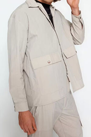 Erkek Moda Uzun Kol Dokuma Oversize Fit Çıt Çıt Kapamalı Teknik Kumaş Paraşüt Limited Edition Gömlek