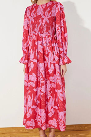 Yeni Regular Casual Günlük Poplin Dokuma Bisiklet Yaka Uzun Kol A-Line Maxi Boy Tesettür Elbise