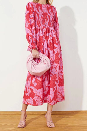 Yeni Regular Casual Günlük Poplin Dokuma Bisiklet Yaka Uzun Kol A-Line Maxi Boy Tesettür Elbise