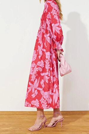 Yeni Regular Casual Günlük Poplin Dokuma Bisiklet Yaka Uzun Kol A-Line Maxi Boy Tesettür Elbise