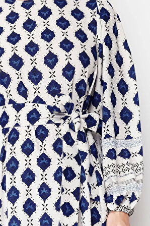 Yeni Regular Casual Keten Dokuma Bisiklet Yaka Uzun Kol Eteği Fırfırlı Maxi Boy Tesettür Elbise