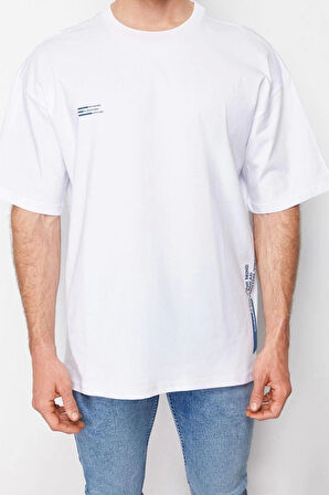 Yeni Sezon Oversize %100 Pamuk Bisiklet Yaka Kısa Kol Slogan Desenli Günlük T-Shirt