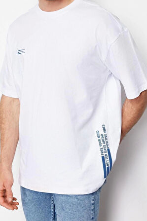 Yeni Sezon Oversize %100 Pamuk Bisiklet Yaka Kısa Kol Slogan Desenli Günlük T-Shirt