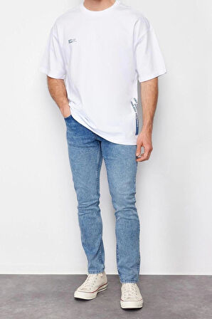 Yeni Sezon Oversize %100 Pamuk Bisiklet Yaka Kısa Kol Slogan Desenli Günlük T-Shirt