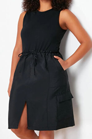 Yeni Oversize Günlük Süprem Dokuma Bisiklet Yaka Askılı Kol A-Line Mini Boy Büyük Beden Elbise