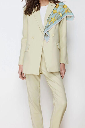 Kadın Moda Şık Boru Paça Regular Boy Uzun Kollu Blazer Ceket-Pantolon Dokuma Alt-Üst Takım