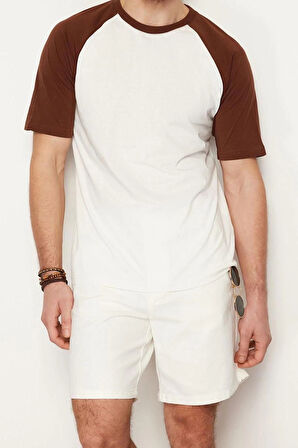 Yeni Sezon Regular %100 Pamuk Bisiklet Yaka Kısa Kol Renk Bloklu Desenli Günlük T-Shirt