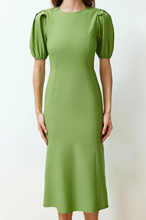 Yeni Regular Gündüz Gece Finike Dokuma Bisiklet Yaka Kısa Kol Bodycone Midi Boy Elbise