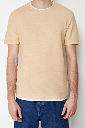 Yeni Sezon Regular %100 Pamuk Bisiklet Yaka Kısa Kol Dokulu Desenli Günlük Dokuma T-Shirt