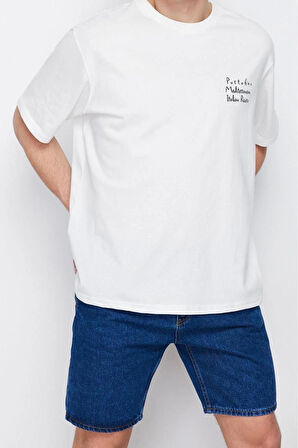 Yeni Sezon Rahat %100 Pamuk Bisiklet Yaka Kısa Kol Manzara Desenli Günlük T-Shirt