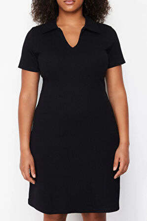 Yeni Slim Casual Günlük Kaşkorse Örme Polo Yaka Kısa Kol A-Line Midi Boy Büyük Beden Elbise