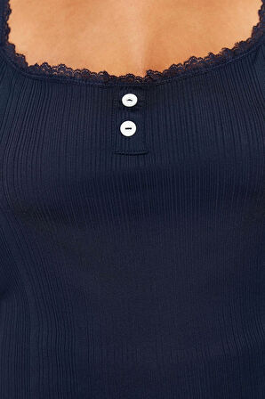 Büyük Beden Kadın Polyester Kare Yaka Askılı Kol Fitilli Askılı Örme Pijama Takımı