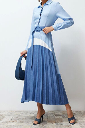 Yeni Regular Günlük Terrycotton Dokuma Gömlek Yaka Uzun Kol Gömlek Elbise Maxi Boy Tesettür Elbise