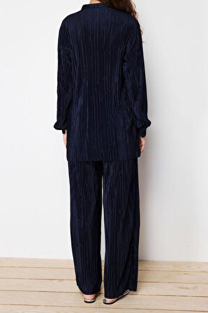 Kadın Moda Şık Regular Uzun Boy Uzun Kollu Piliseli Örme Alt-Üst Takım