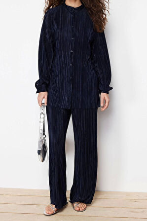 Kadın Moda Şık Regular Uzun Boy Uzun Kollu Piliseli Örme Alt-Üst Takım