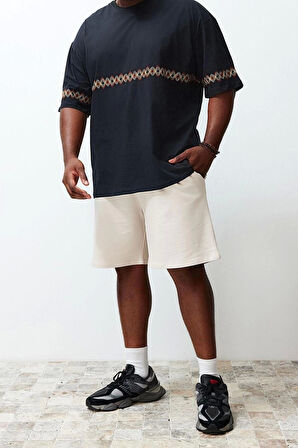 Yeni Sezon Oversize Pamuklu Bisiklet Yaka Kısa Kol Etnik Desenli Günlük Büyük Beden T-Shirt