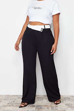 Kadın Yeni Moda Büyük Beden Geniş Paça Uzun Boy Dokuma Yüksek Bel Wideleg Pantolon