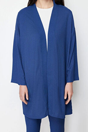 Kadın Moda Şık Regular Boy Oversize Dokulu Bürümcük Örme Kimono Pantolon Alt-Üst Takım