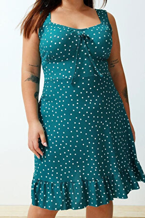 Yeni Fit Casual Günlük Kaşkorse Örme Kare Yaka Askılı Kol A-Line Mini Boy Büyük Beden Elbise