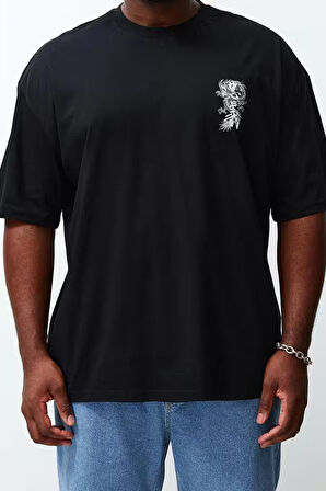 Yeni Sezon Oversize Pamuklu Bisiklet Yaka Kolsuz Kol Sırt Baskılı Desenli Günlük Büyük Beden T-Shirt