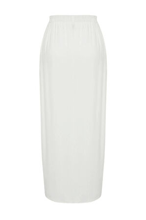 Kadın Moda Stil Maxi Astarsız Dokuma Büyük Beden Dokuma Püsküllü Yırtmaç Detaylı Plaj Giyim Etek