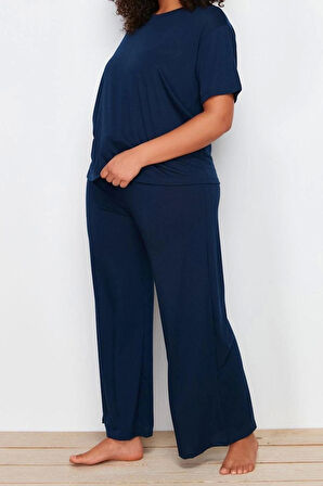 Büyük Beden Kadın Polyester Bisiklet Yaka Kısa Kol Bisiklet Yaka 3lü Örme Pijama Takımı