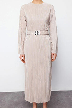 Yeni Regular Casual Günlük 2 İplik Örme Bisiklet Yaka Uzun Kol Basic Maxi Boy Tesettür Elbise