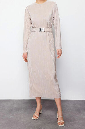 Yeni Regular Casual Günlük 2 İplik Örme Bisiklet Yaka Uzun Kol Basic Maxi Boy Tesettür Elbise