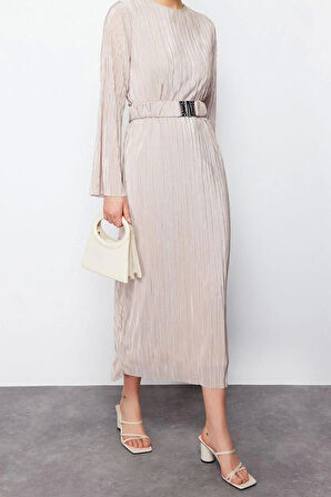 Yeni Regular Casual Günlük 2 İplik Örme Bisiklet Yaka Uzun Kol Basic Maxi Boy Tesettür Elbise