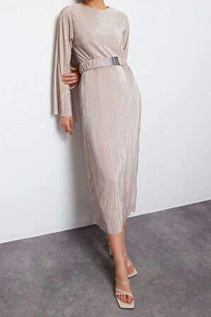 Yeni Regular Casual Günlük 2 İplik Örme Bisiklet Yaka Uzun Kol Basic Maxi Boy Tesettür Elbise