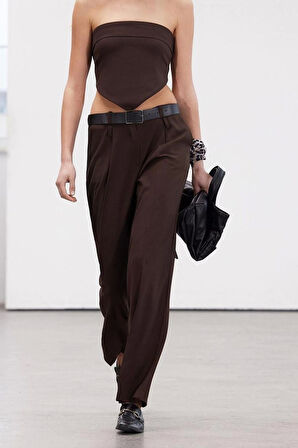 Kadın Yeni Moda Geniş Paça Uzun Boy Dokuma Pantolon