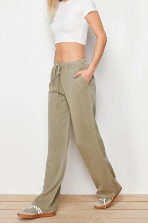 Kadın Yeni Moda Geniş Paça Regular Boy Denim %100 Pamuk Beli Lastikli Yüksek Bel Jeans