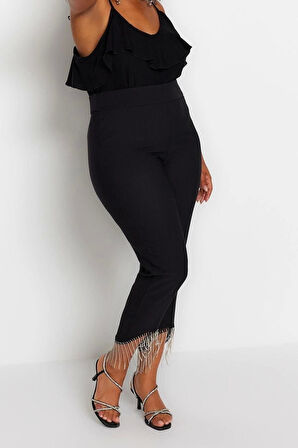 Kadın Yeni Moda Büyük Beden Boru Paça Uzun Boy Dokuma Paçası Taş Detaylı Pantolon