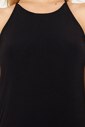 Kadın Moda Şık Maxi Boy Halter Yaka Slim Soyut A-line Çan Açılan Esnek Örme Kalem Elbise