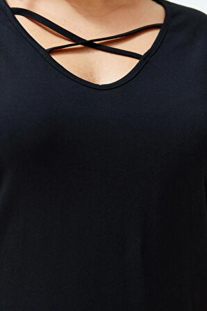 Yeni Rahat Casual Günlük Süprem Örme V Yaka Kısa Kol Shift Midi Boy Büyük Beden Elbise