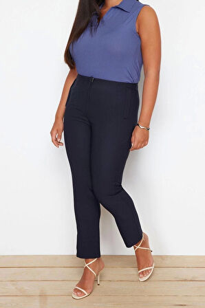 Kadın Yeni Moda Büyük Beden Boru Paça Regular Boy Dokuma Cigarette Fleto Cepli Kumaş Pantolon