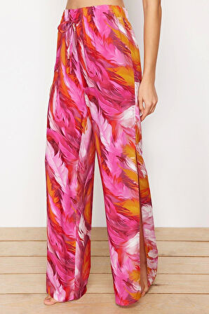 Kadın Moda Şık Regular Uzun Boy Uzun Kollu Soyut Desenli Dokuma Gömlek Pantolon Takım