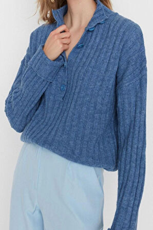 Kadın Moda Şık Regular Dik Yaka Uzun Kol Düz Geniş Kalıp Yumuşak Dokulu Dik Yaka Triko Kazak