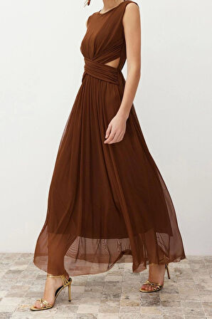 Yeni Fit Mezuniyet Balo Tül Örme Bisiklet Yaka Kolsuz Kol Skater Midi Boy Elbise