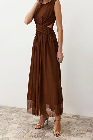 Yeni Fit Mezuniyet Balo Tül Örme Bisiklet Yaka Kolsuz Kol Skater Midi Boy Elbise